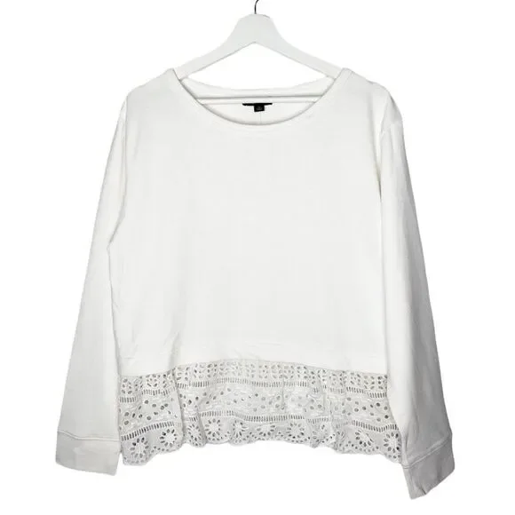 J. CREW White Eyelet Hem Sweatshirt - Picture 1 of 8